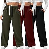 August Alley 3 Pack Women's Plus Size Wide Leg Yoga Pants, Baggy High Waist Lounge Pants, Drawstring Sweatpants with Pockets
