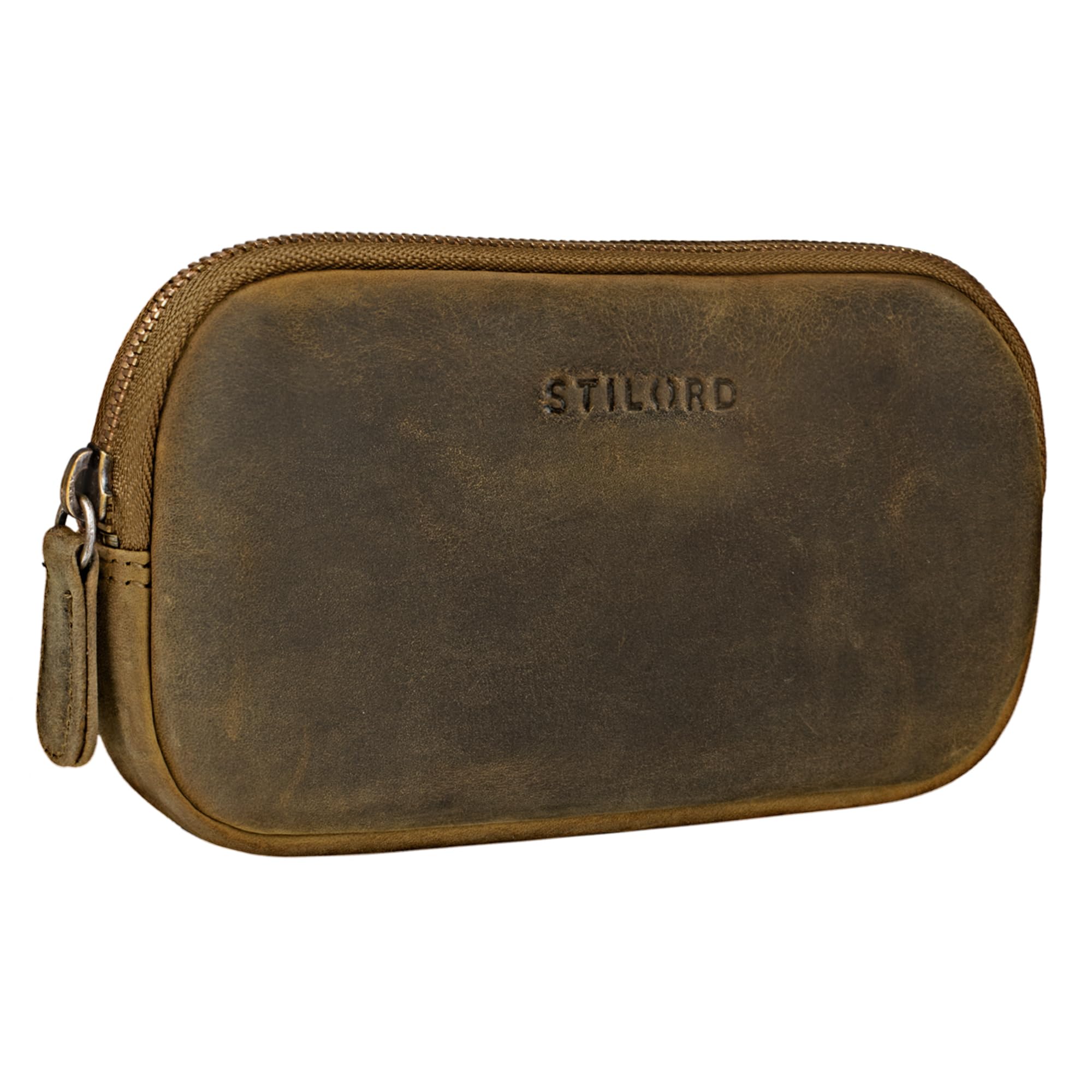 STILORD "Mike" Small Leather Pouch Vintage for Men Women Ideal as Pencil Case Cosmetic Bag Coin Purse Key Case Organizer Bag in Genuine Leather Colour:Middle Brown
