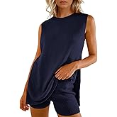 Wyeysyt 2 Piece Sets for Women Summer, Sweater Set Sleeveless Tunic Top and Shorts Beach Vacation Sets Tracksuits