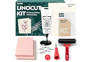 Linocut Kit Block Printing Kit: Stamp Making Kit with Rubber Lino Blocks, Ink, Brayer, Linoleum Cutters, Tracing Papers & Ins