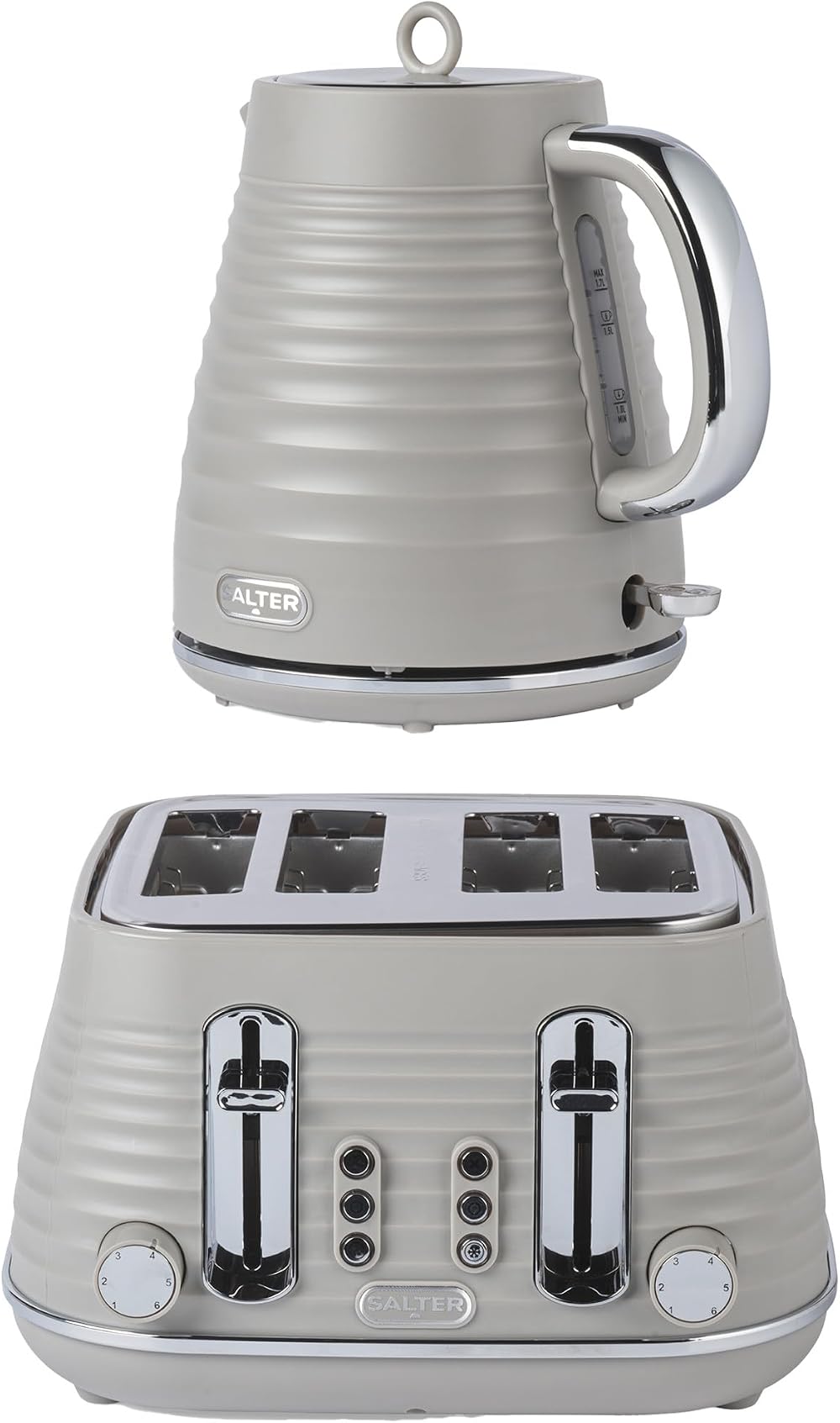Salter Ripple Taupe Toaster & Kettle Set – 4-Slice 1630W 6 Browning Levels