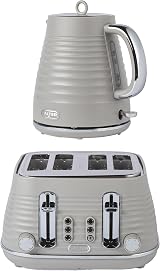 Salter Ripple Taupe Toaster & Kettle Set – 4-Slice 1630W 6 Browning Levels