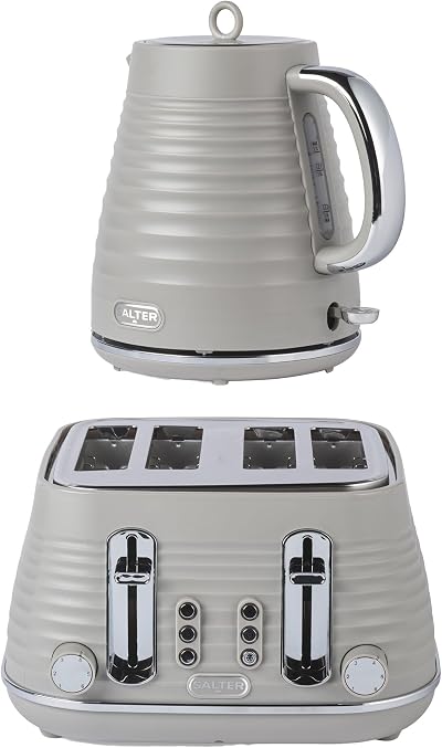 Salter Ripple Taupe Toaster & Kettle Set – 4-Slice 1630W 6 Browning Levels