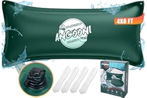 Angooni 4x8FT Heavy-Duty Green Pool Pillow with Sturdy Ropes - 0.4mm Thick PVC Pool Pillows for Winter with Boston Dual-Inflation Valve - Pillows for Above Ground Pools, No Leakage