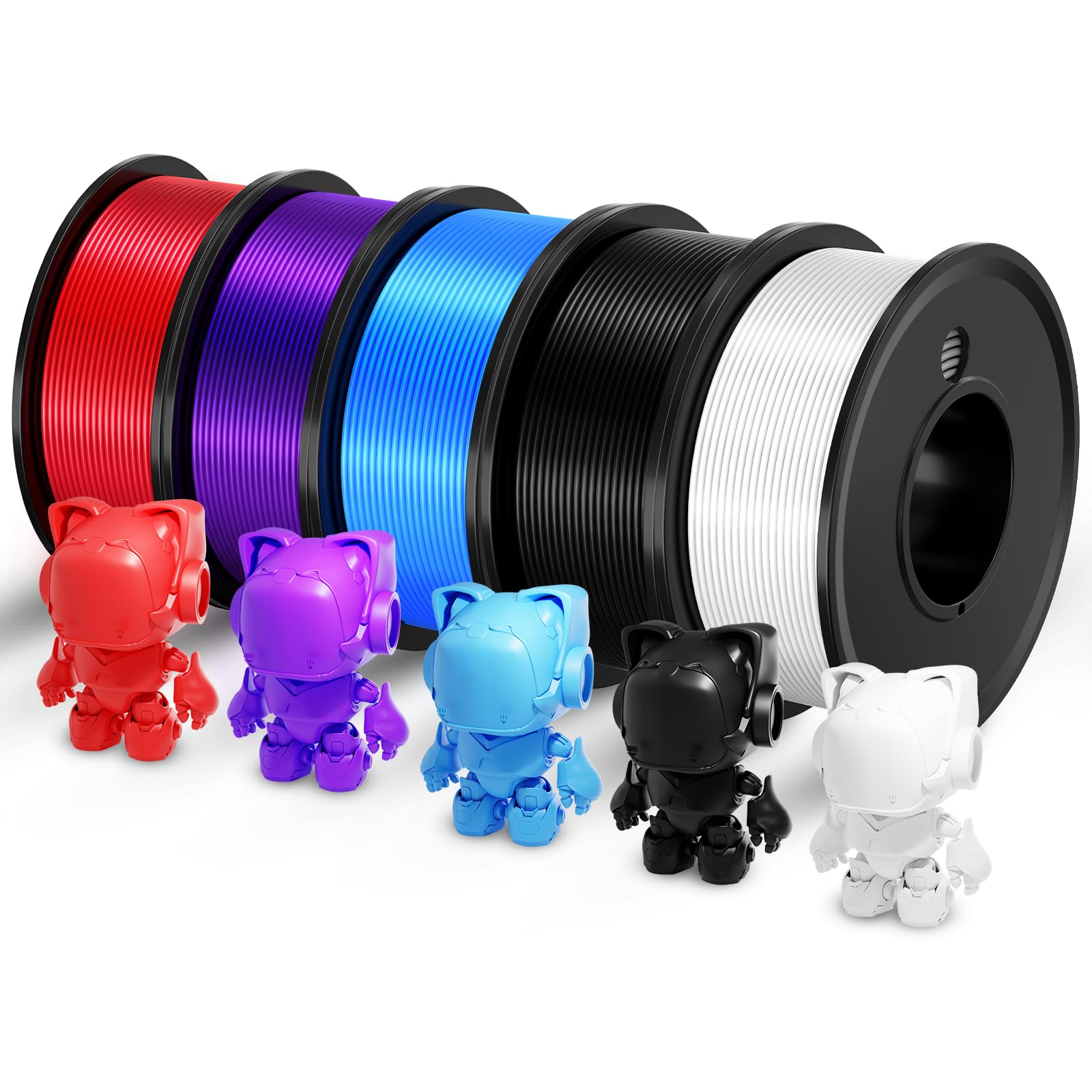 Photo 1 of 3D Printer Filament PLA - 5 Colours Printing Filament White/Black/Red/Blue/Purple Dimensional Accuracy 1.75mm ±0.02mm Filled Filament Spools Vacuum Pack 250G X 5