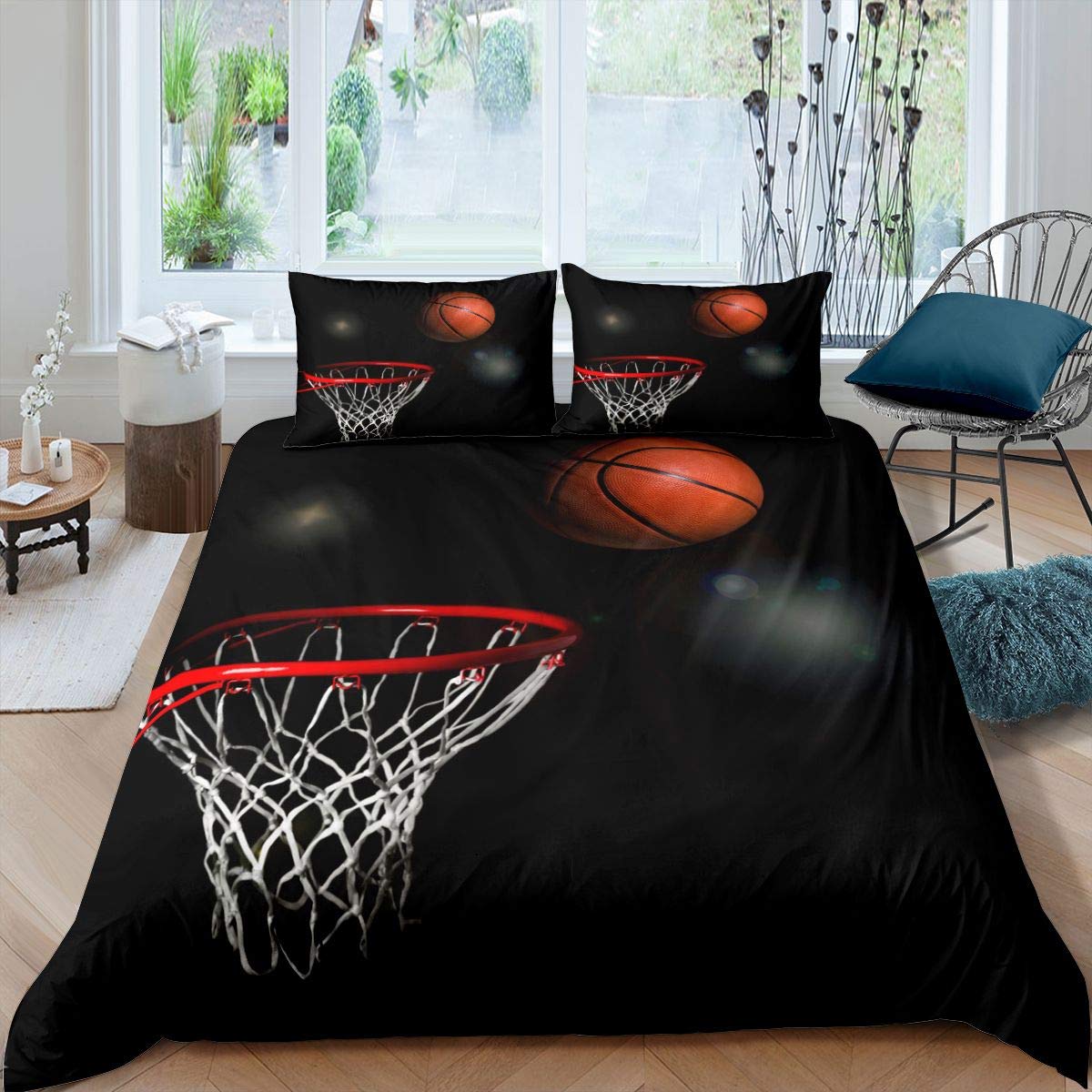 Homemissing Basketball Duvet Cover 3D Basketball Court Bedding Set Sports Comforter Cover for Boys Girls Kids Athlete Competitive Bedding & Linen Single
