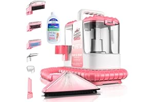 QYNTO Portable Carpet + Upholstery Spot Cleaner Machine, 20Kpa Powerful Suction with 5 Cleaning Tools, 17oz Cleaning Solution, Car/Auto Detailer, Lightweight Compact Design, Pink