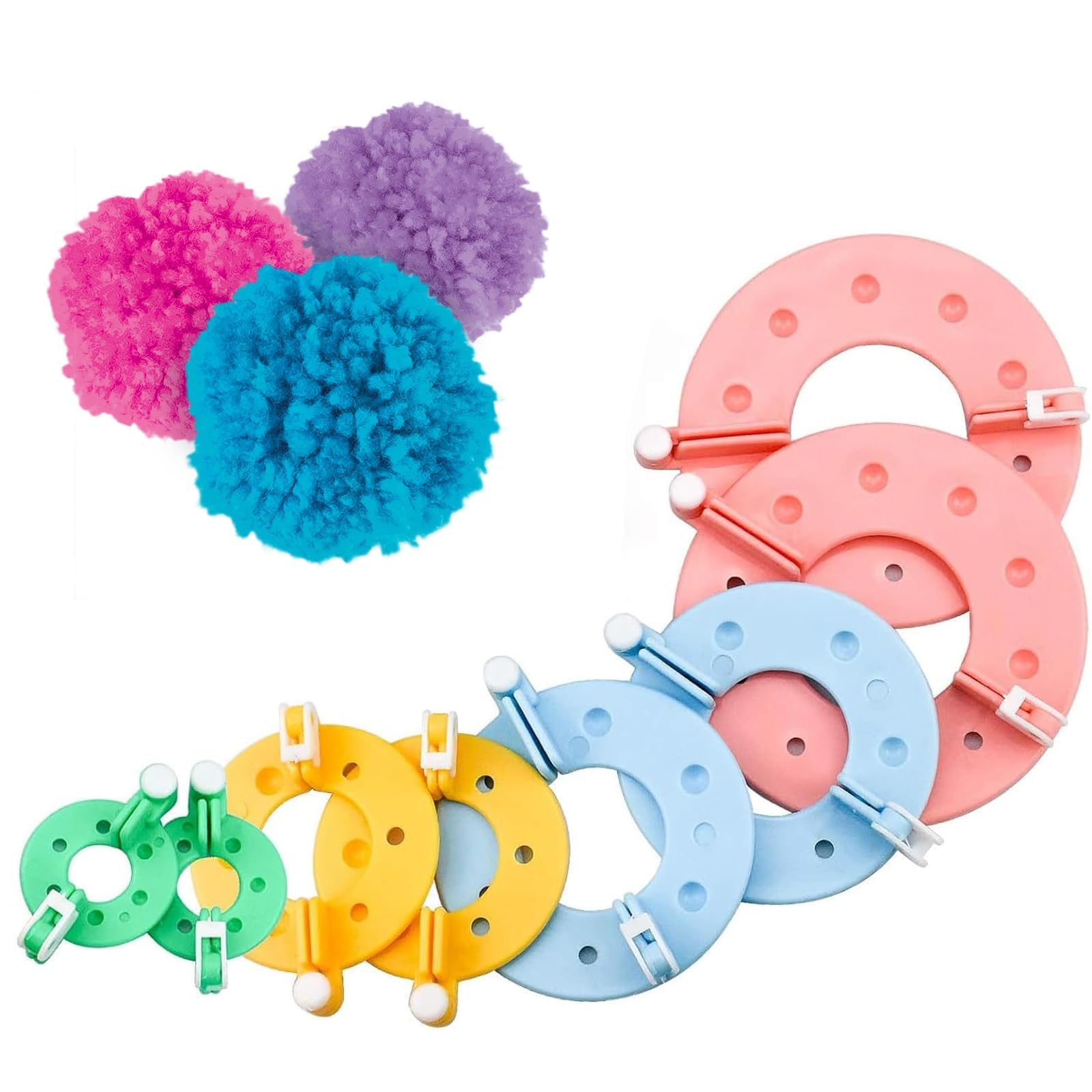 Siqian 8 PCS Maker, 4 Sizes Maker Kit, Plush Ball Making Tool, Clover Maker, Craft Maker, Reusable for DIY Craft Fluff Ball Knitting Wool & Yarn Weaver Tool
