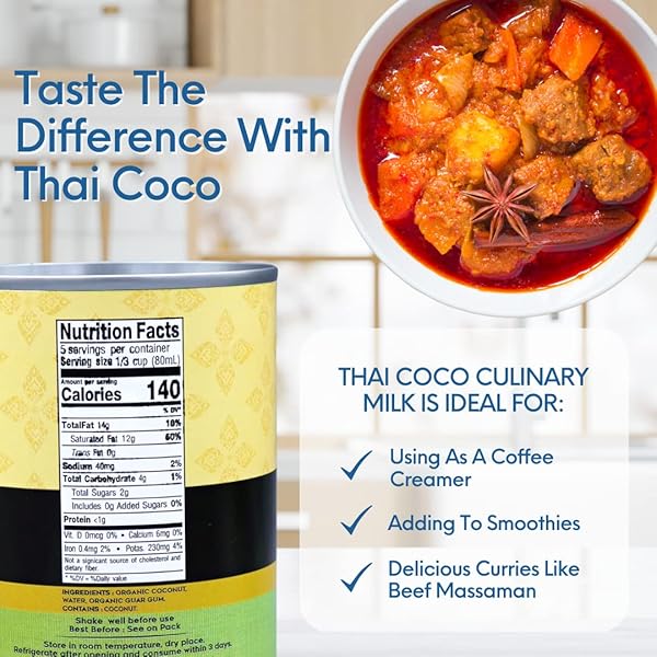 THAI COCO – ORGANIC COCONUT MILK FULL FAT UNSWEETENED – 14 FL. OZ. 6 PK