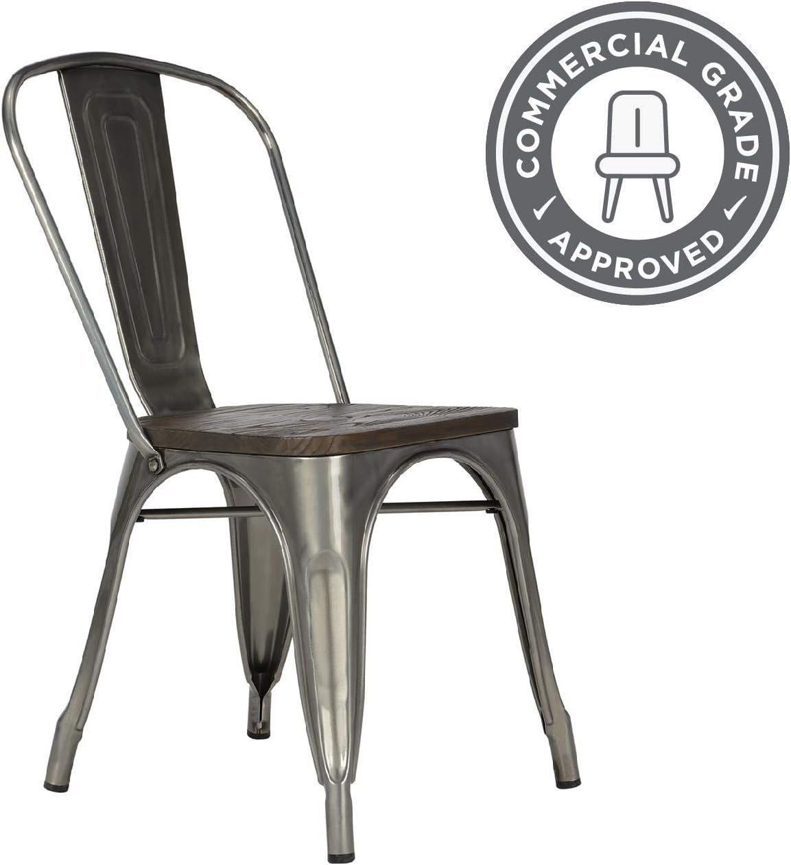 DHP Fusion Metal Dining Chair with Wood Seat, Distressed Metal Finish for Industrial Appeal, Set of two, Antique Gun Metal: Furniture & Decor