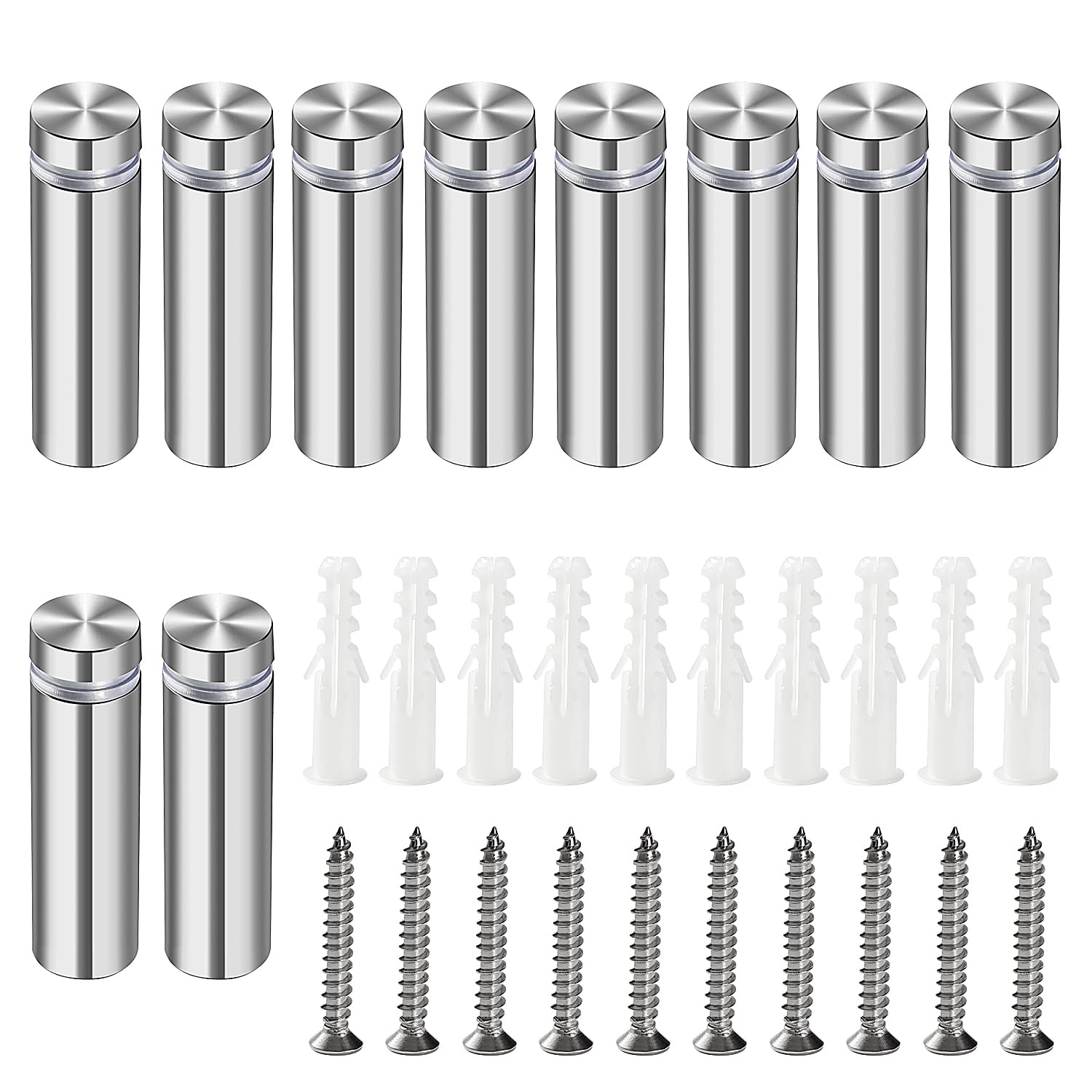 Lyeteung 10 PCS 12×40 mm Standoff Fixings, Stainless Steel Advertising Screw, Sign Standoff Screws, Advertising Nails with Screw and Expansion Tube, for Picture Frames Sign Displays Hanging