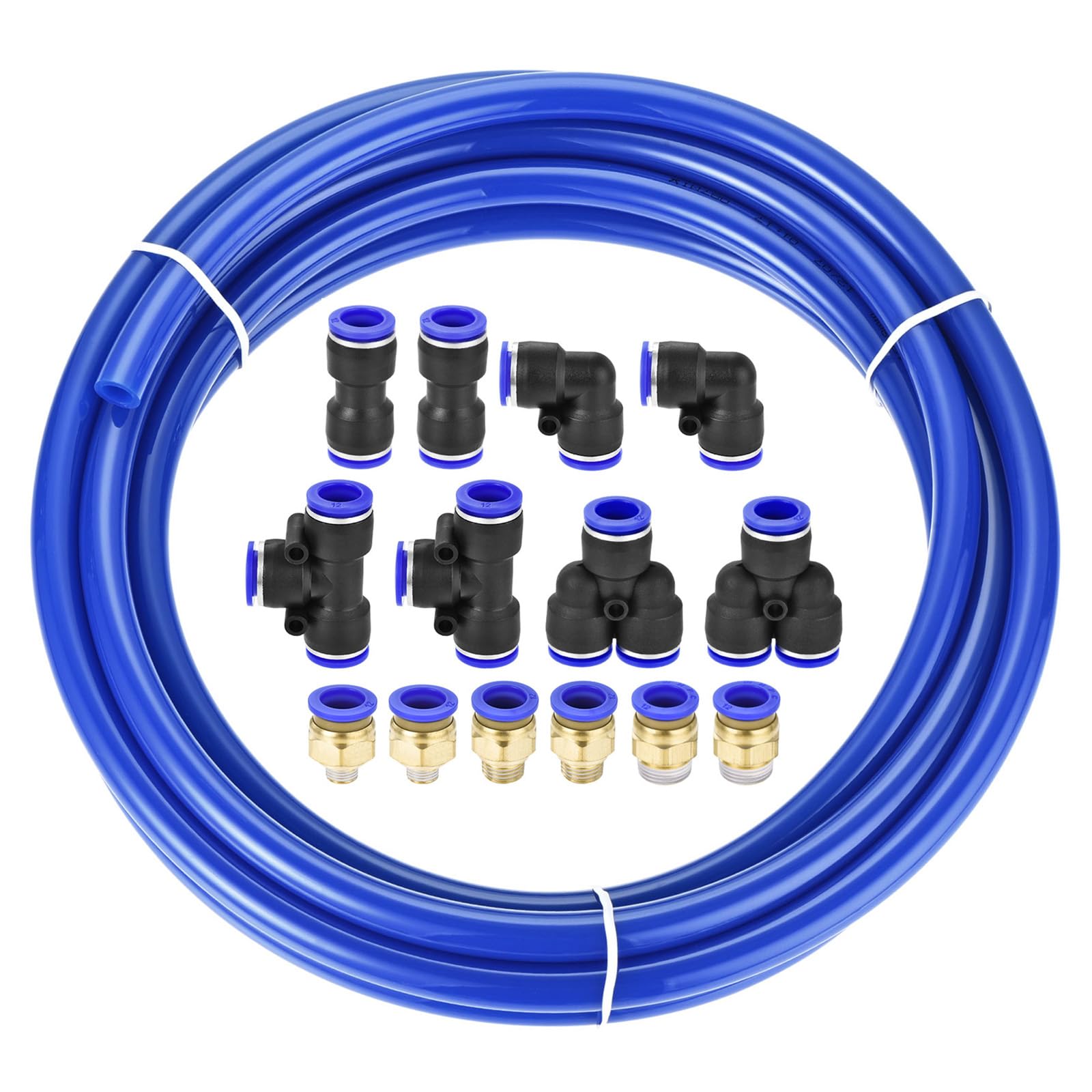 M METERXITY Air Hose Tubing Kit - PU Pneumatic Tube with Quick Connecter, High Pressure Resistance, Apply to Vacuum System (5M, Blue)