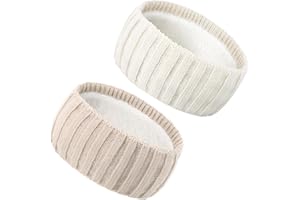 AQOKKA Knit Winter Headbands for Women Fuzzy Wool Fleece Lined Ear Warmers Elastic Turban Crocheted Head Wrap Winter Accessories for Women Cold Weather
