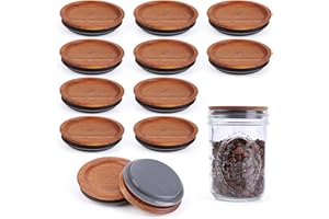 AFOROEOA 12Pack Wide Mouth Mason Jar Lids Acacia Wooden Storage Canning Jar Lids Ball Jars Bamboo Wooden Lids with Airtight Silicone Seal, Brown