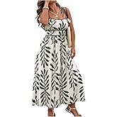 BEAUDRM Women's Plus Size Boho Maxi Dress Ruched Milkmaid Dress Flowy Ruffle Summer Vacation Cami Sundress