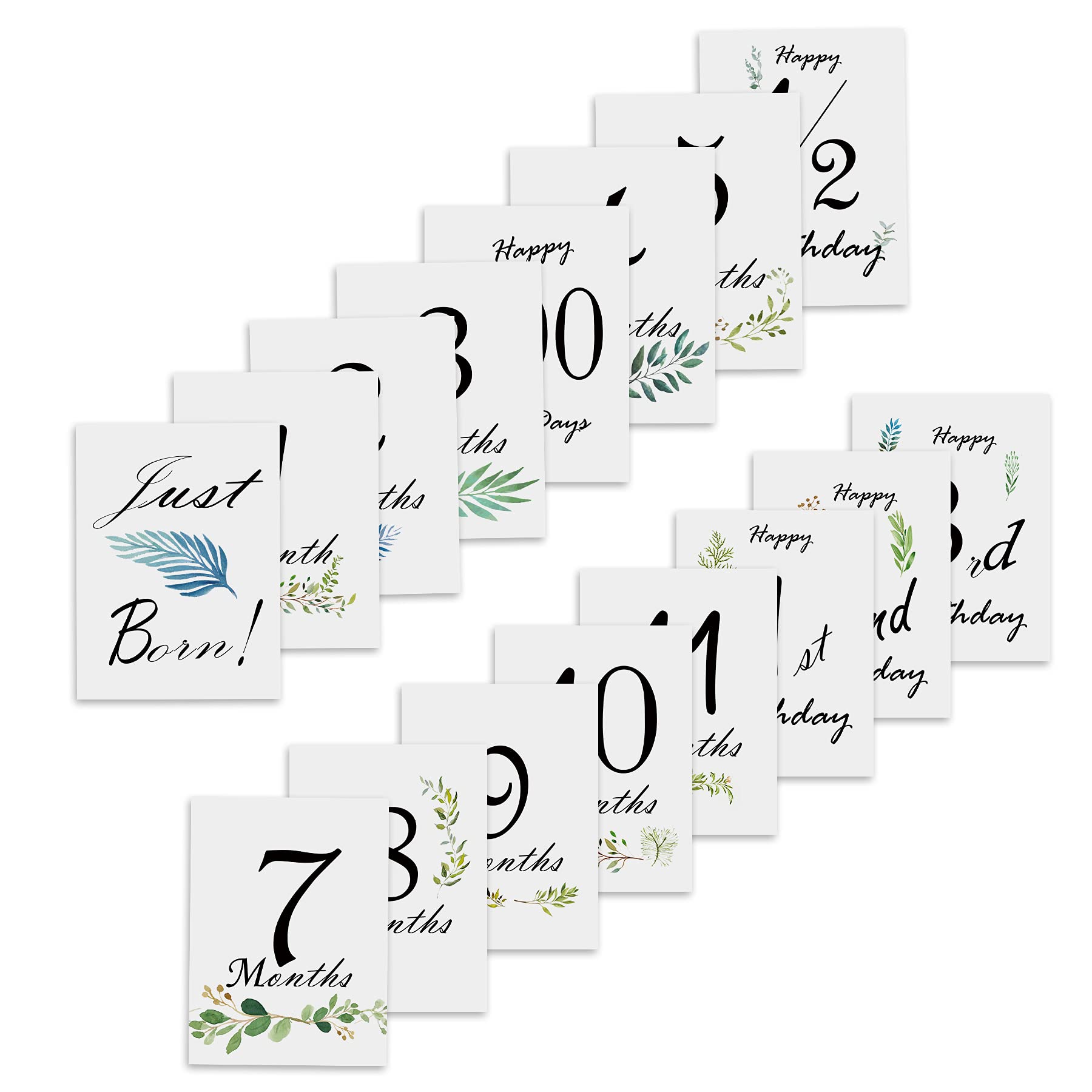 16-Piece Baby Monthly Milestone Cards - Unisex for Boy or Girl, Photo Keepsakes for Birth and Anniversary Celebrations (689)