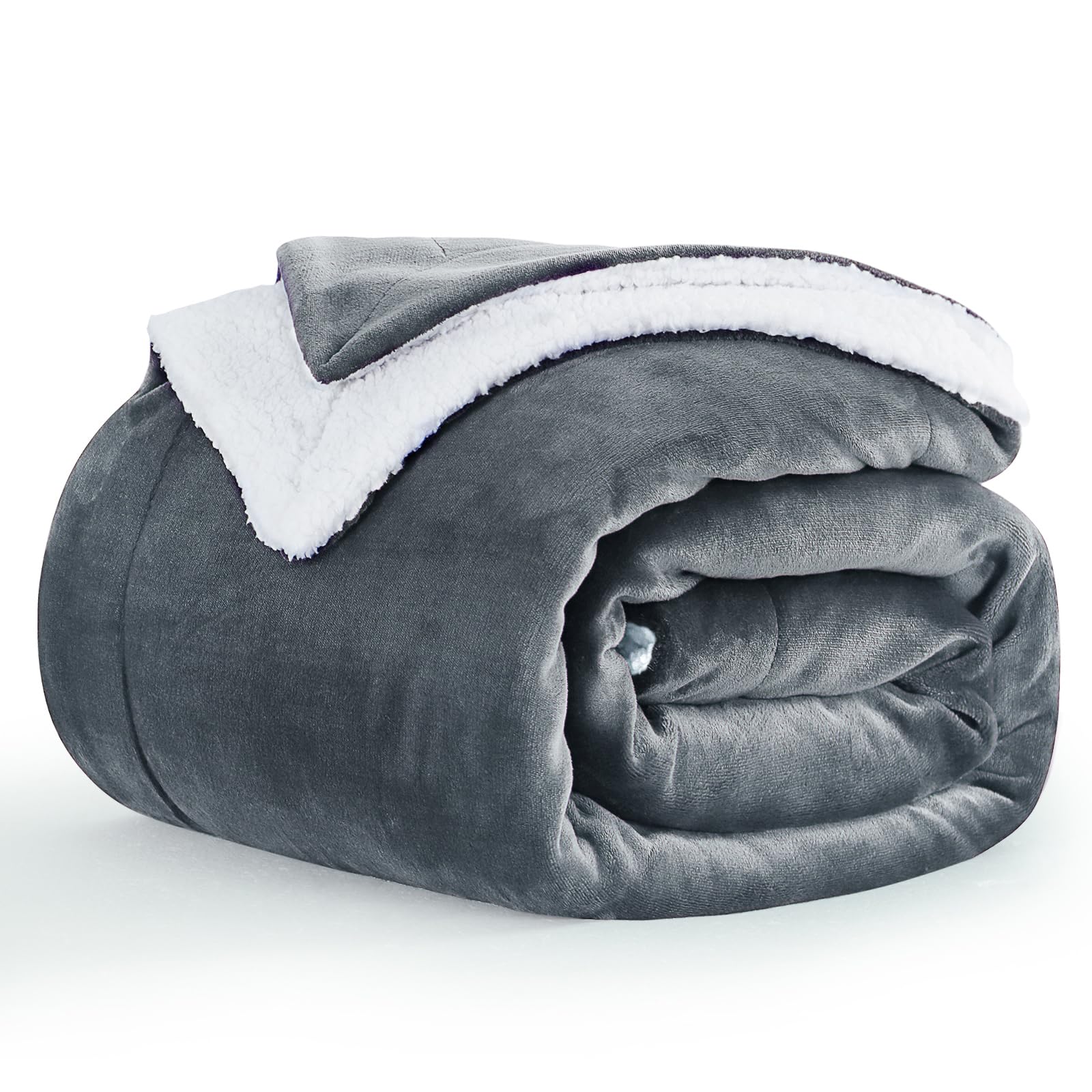 Aisbo Sherpa Fleece Throw Blanket Dark Grey - Fluffy Thick Warm Blanket for Bed Double Size, Soft Solid Microfiber Blanket Twin for Sofa Couch, 150x200cm โ image 1