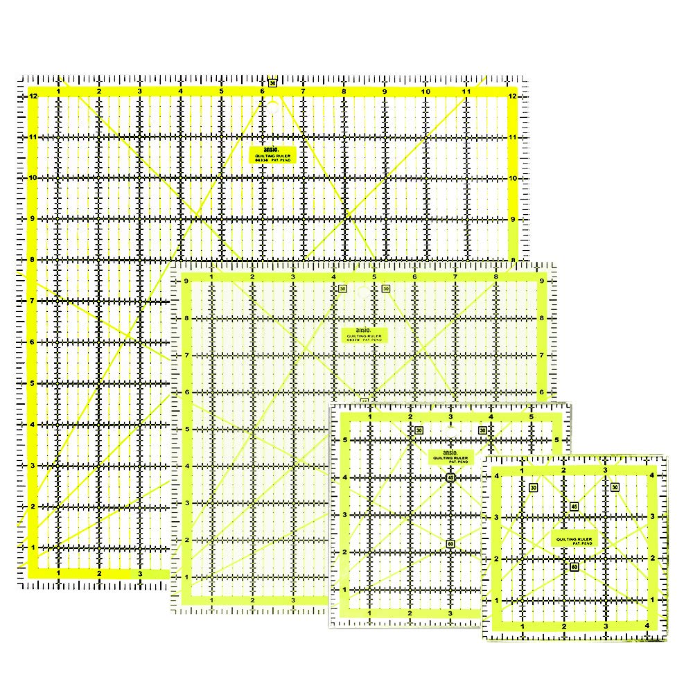 ANSIO Square Quilting Ruler Transparent Acrylic Non Slip Patchwork Sewing Ruler with Color Grid Lines (Imperial 4.5x4.5", 6x6", 9.5x9.5", 12.5x12.5") โ image 1