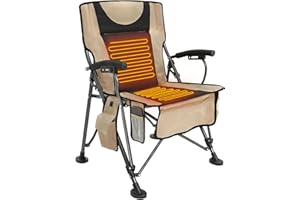 Huskfirm Heated Camping Chair,Dual Control Heats Back and Seat,3 Heat Levels,Heated Folding Chair with Cup Holder,Rich Pockets,Travel Bag,Supports 360 lbs,Battery NOT Included