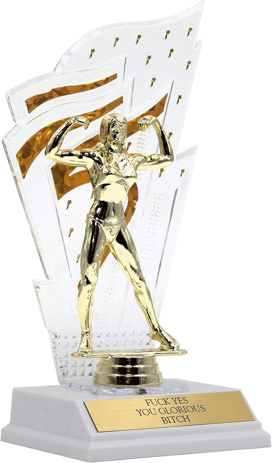 FCK Yes You Glorious Btch Woman Trophy Feminist Feminism in Gold with Woman Bodybuilder Bodybuilding Fitness : Office Products