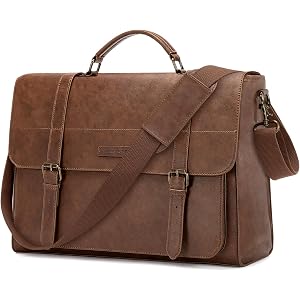 RAINSMORE Messenger Bag for Men 17 Inch Vintage PU Laptop Briefcase, Brown | Large Capacity Work Bag with Magnetic Flap, Wate
