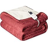 Cozorbt Heat Blanket 50”x60” Throw,Soft Flannel & Sherpa Reversible Electric Blanket with 10 Heat Settings,12 Timer Setting and 3 Hours Auto-Shut Off,ETL Certified Machine Washable,Red