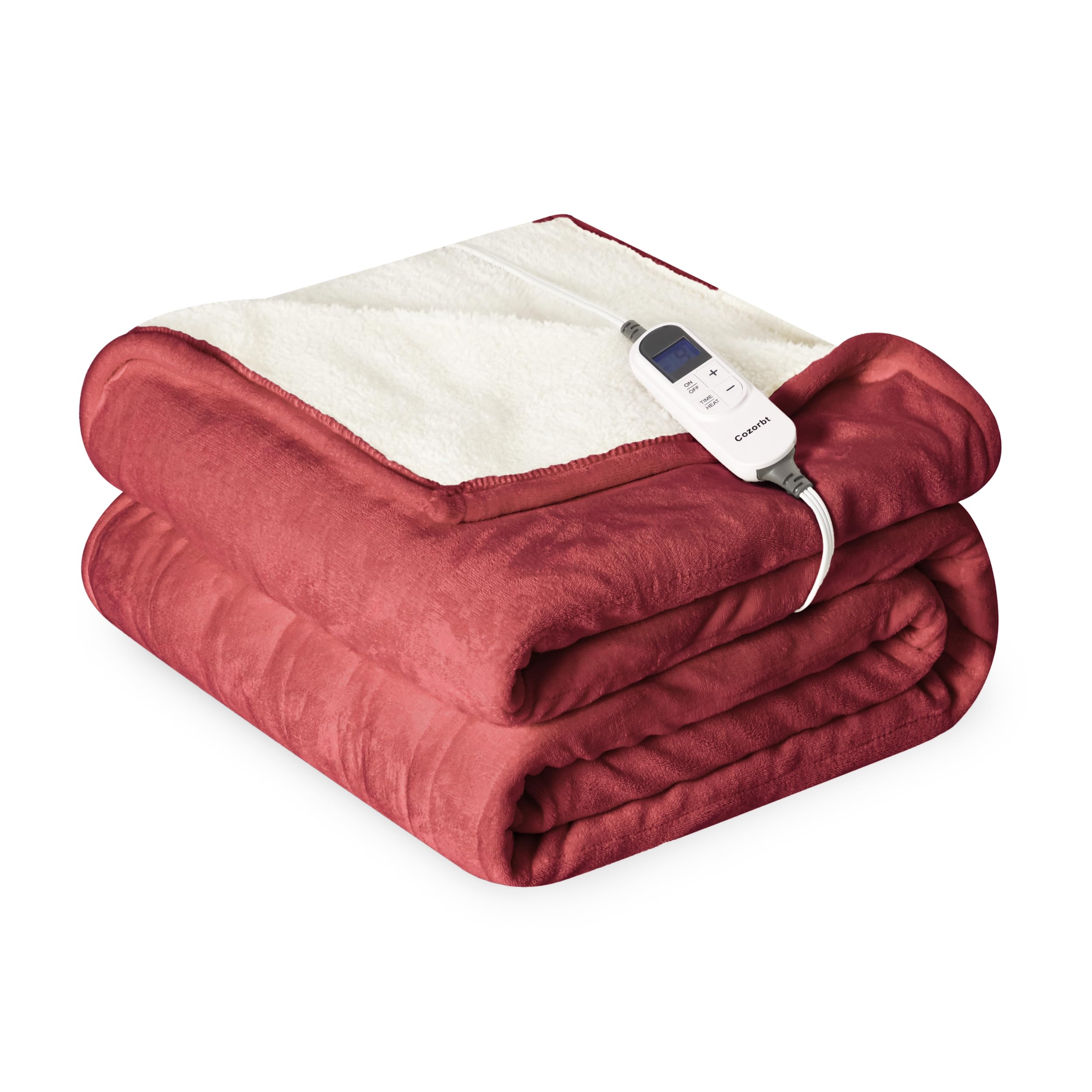 Photo 1 of Cozorbt Heat Blanket 50”x60” Throw,Soft Flannel & Sherpa Reversible Electric Blanket with 10 Heat Settings,12 Timer Setting and 3 Hours Auto-Shut Off,ETL Certified Machine Washable,Red