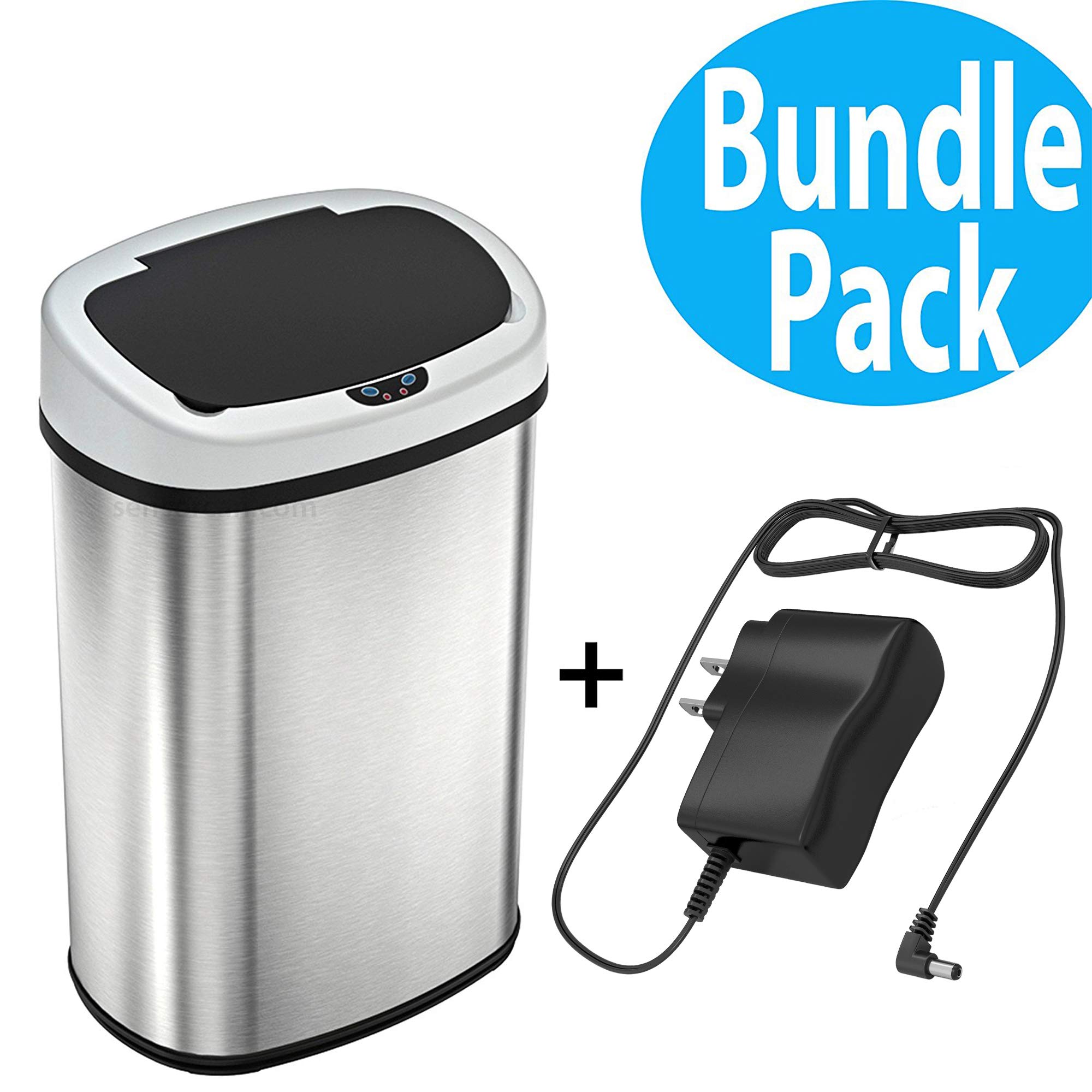 SensorCan 13 Gallon Battery-FREE Automatic Sensor Kitchen Trash Can with AC Power Adapter, Touchless Stainless Steel Garbage Bin