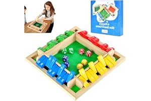 Shut The Box Game for 2-4 Players, Wooden Dice Board Game with Colorful Flip Tiles, Math Practice Tabletop Game for Family, C