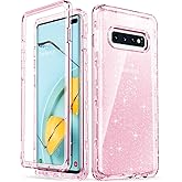 ULAK Galaxy S10 Plus Case, Clear Shiny Glitter Heavy Duty Shockproof Protection Sparkle Bling Pink Back Cover Transparent Soft TPU Protective Layer for Samsung Galaxy S10+ Plus 6.4 inch, Pink Glitter