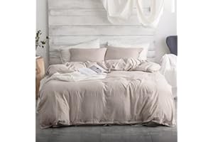 Argstar 3 Pieces Queen Button Duvet Cover Set, Khaki Duvet Cover with Button Closure, Washed Microfiber Soft & Easy Care Bedding Comforter Cover with Ties (1 Tan Duvet Cover, 2 Pillowcases)