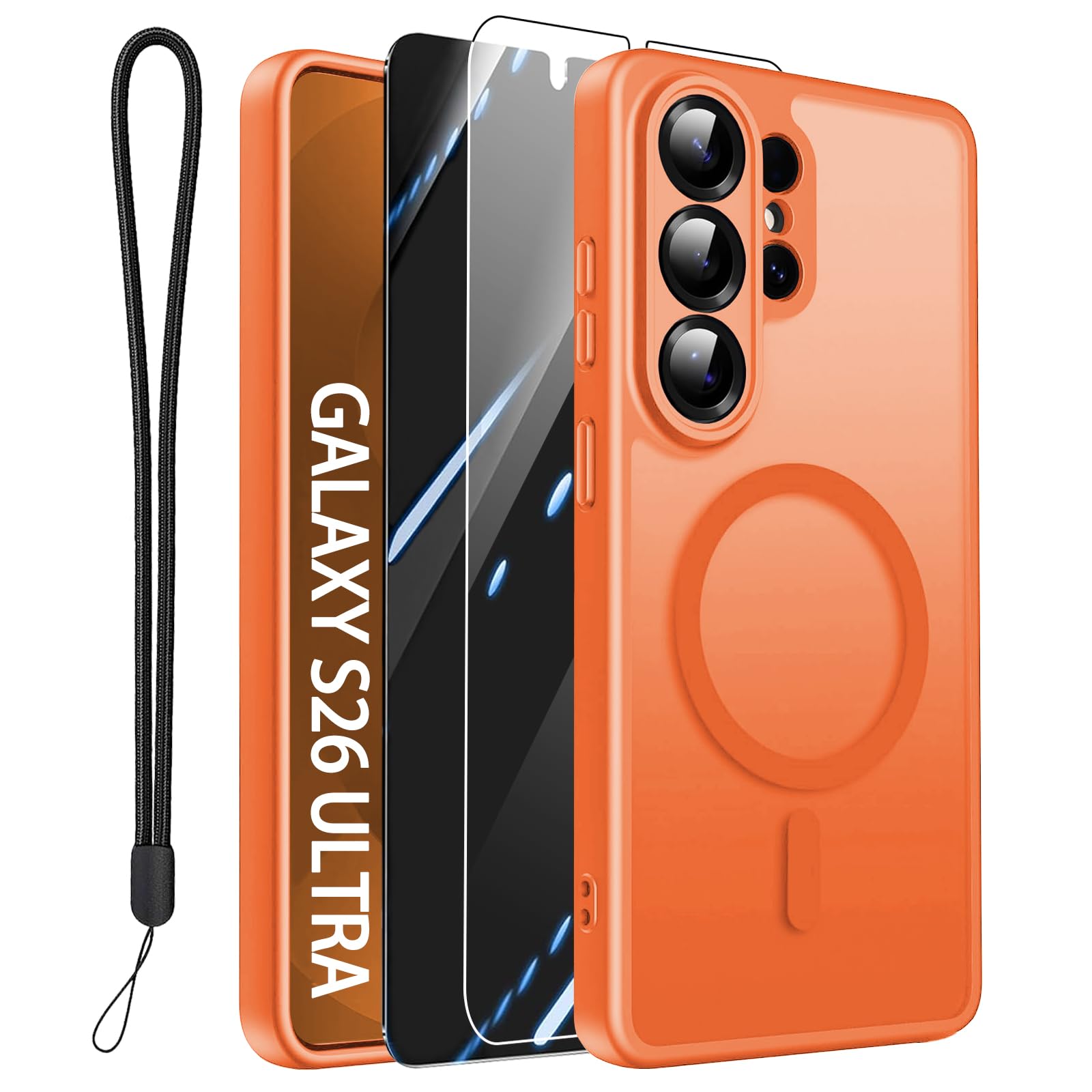 DGIVLAZ for Samsung Galaxy S26 Ultra Case with 2X Screen Protector and Camera Protection Compatible with MagSafe Magnetic Matte Shockproof Phone Cover for Galaxy S 26 Ultra-Orange