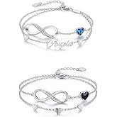 Personalized Bracelet Infinity Heart Birthstone Name Bracelet 925 Sterling Silver Adjustable Mothers Day Gift Anniversary Birthday Jewelry for Grandma Girlfriend Custom Jewelry With Name
