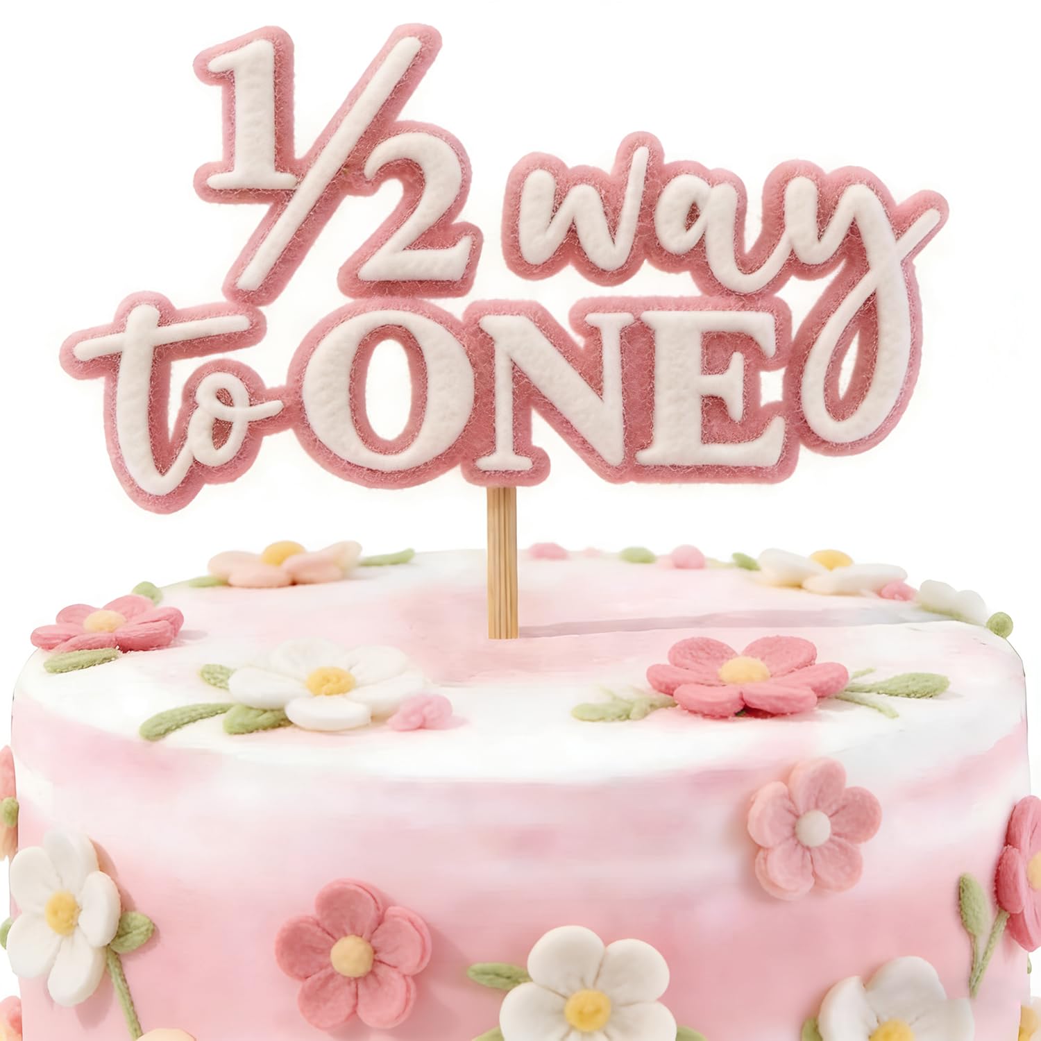 Photo 1 of 1/2 Way to One Cake Topper - Felt Pink Happy 1/2 Birthday Cake Decoration for Girl - Baby 6 Months Decorations, Half BirthdayCake Decor Party Decorations Supplies