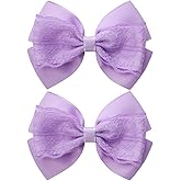 ZOLYCO 4-Inch Hair Bows Alligator Clips Delicate Lace Hair Accessories for Girls, Toddler, Kids and Women Daily Dress Up Birthday Wedding Christmas Occasions- Set of 2 (Purple)