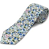 GHTIYLP Cotton Floral Ties for Men 2.76" Men's Skinny Tie Linen Flower Printed Neck Tie for Wedding Dating Party