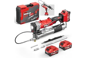 Alloyman 2-in-1 Electric Grease Gun Kit, Upgraded 12,000 PSI,2×4000mAh Batteries,Built for Farmers, Mechanics & Truckers,5.3 oz/min, 39.4” Long Hose& LED Light for Tractors, Trailers,Heavy Equipment