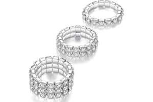 Kucheed 3PCS Rhinestone Stretch Ring, Fashion Crystal Stackable Finger Rings Set, Cute Toe Ring Body Jewelry, Silver Diamond Elastic Band Ring Accessories, Sparkly Thumb Pinky Ring for Women