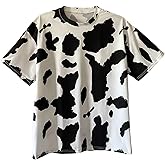 Falainetee Women's Short Sleeve Round Neck Colorblock Cow Print Summer Casual Oversized T Shirt Tee Tops
