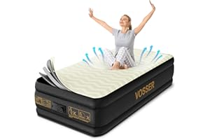 VOSSER Twin Air Mattress with Built-in Pump,18'' Foam Topper Inflatable Mattress,Luxury Blow Up Mattress 2 Mins Self-Inflation/Deflation - Breathable and Wrinkle-Free for Camping, Home & Guests