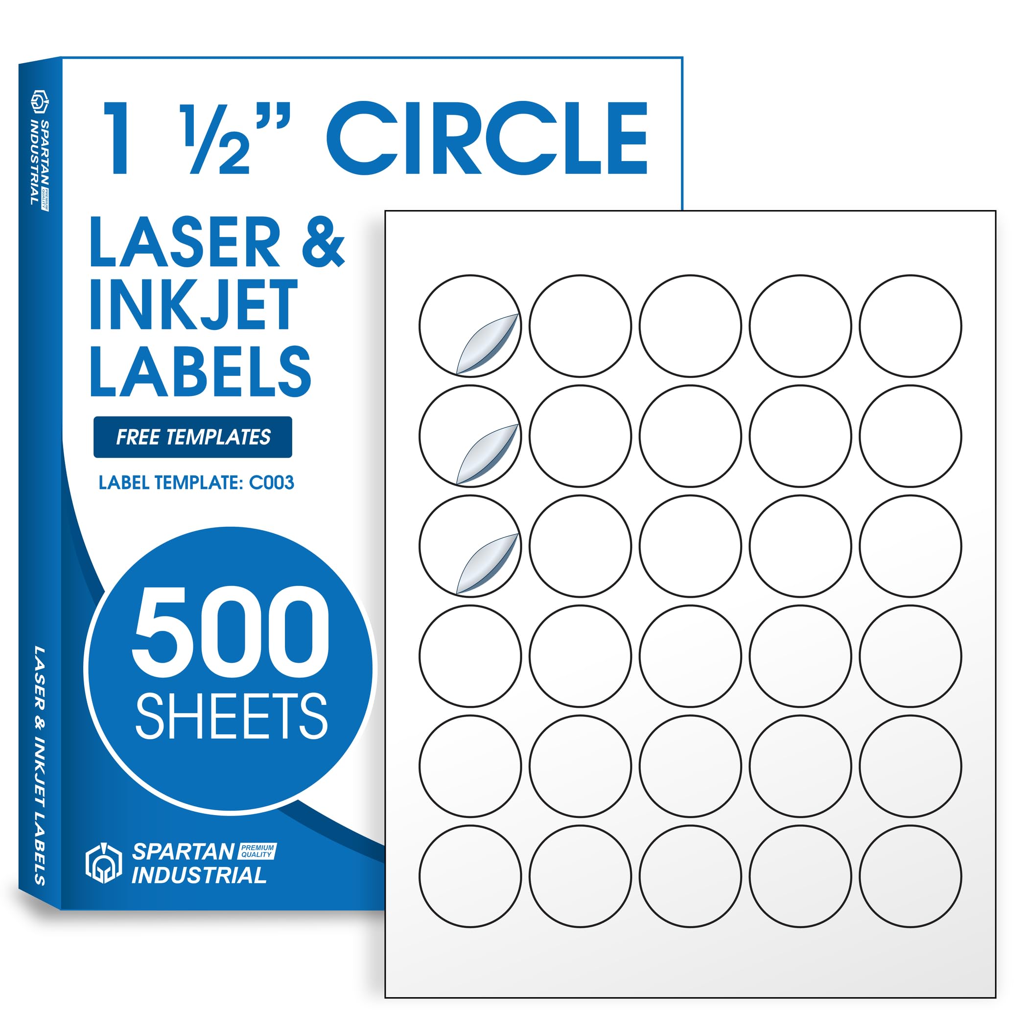 Photo 1 of 1.5" Printable Round Labels for Laser and Inkjet Printers - 15000 Blank Labels, 500 Sheets for Thank You Stickers, Price Tags, QR Codes, Business Logos - Spartan Industrial Template C003