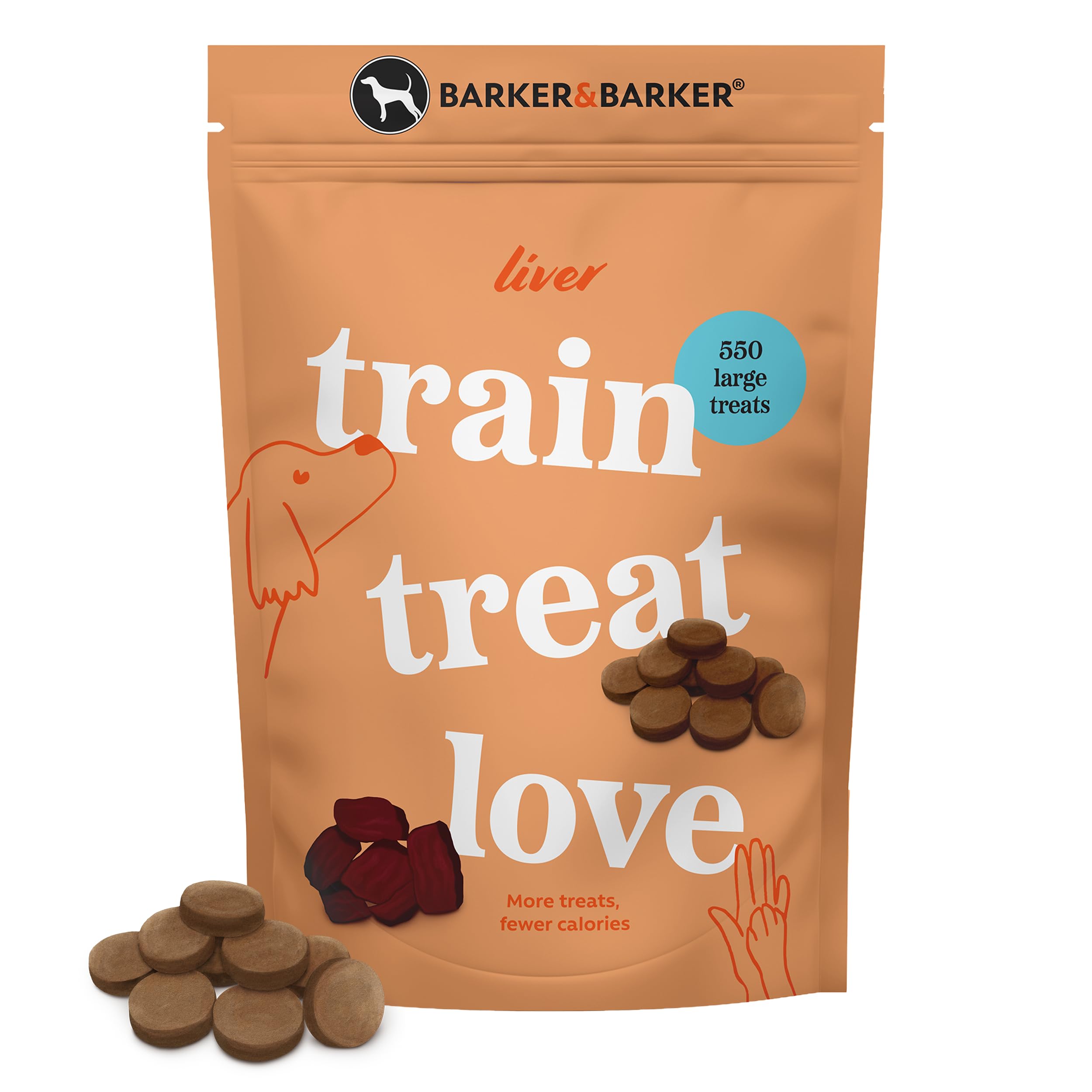 Barker and Barker Grain Free Dog Training Liver Treats ❘ 550 Large Tasty & Healthy Treat Pack | Low Calorie, High in Protein & B Vitamins | No Artificials - 100% Human-Grade for Medium & Large Dogs