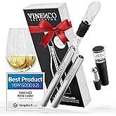 Wine Chiller Set with 2 Chill Rods + Foil Cutter, Stopper, Ebook - Premium 3in1 Stainless Steel Bottle Cooler Stick, Decantin
