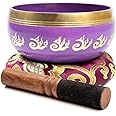 Tibetan Singing Bowl Set - 4" Easy To Play Authentic Handmade For Meditation Sound 7 Chakra Healing By HIMALAYAN BAZAAR (Purple, 4")