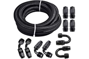 IPARTS EXPERT 3/8 6AN 20FT, Nylon Stainless Steel Braided Fuel Line Oil/Gas/Fuel Hose End Fitting Hose with 10PCS Swivel Fitting Adapter Kit - Black