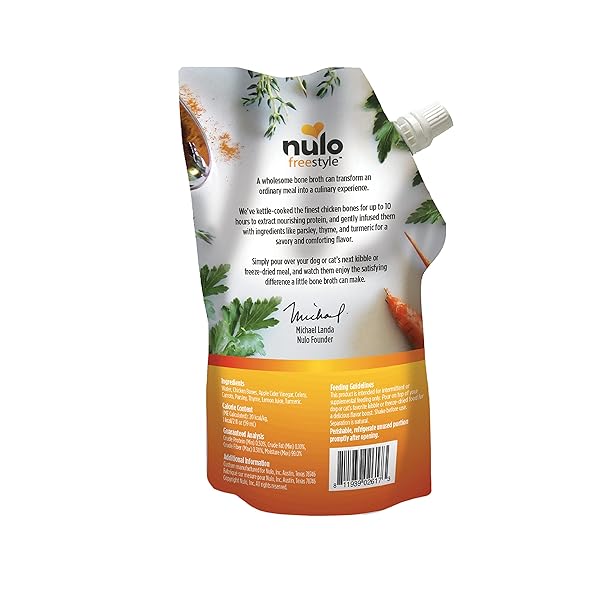 NULO FREESTYLE BONE BROTH, PREMIUM FOOD TOPPER FOR CATS AND DOGS, WITH COLLAGEN AND CHONDROITIN SULFATE TO HELP BOOST THE QUALITY OF YOUR PET’S COAT AND SKIN, 20 FL OZ POUCH