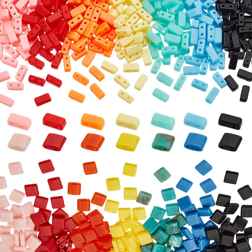 arricraft 560 Pcs Acrylic 2 Hole Seed Beads, 7 Colors 2 Sizes Beads Rectangle Mini Beads Flat Square Beads Seed Beads Connectors for Multi Cord Bracelet Necklace Jewelry Making