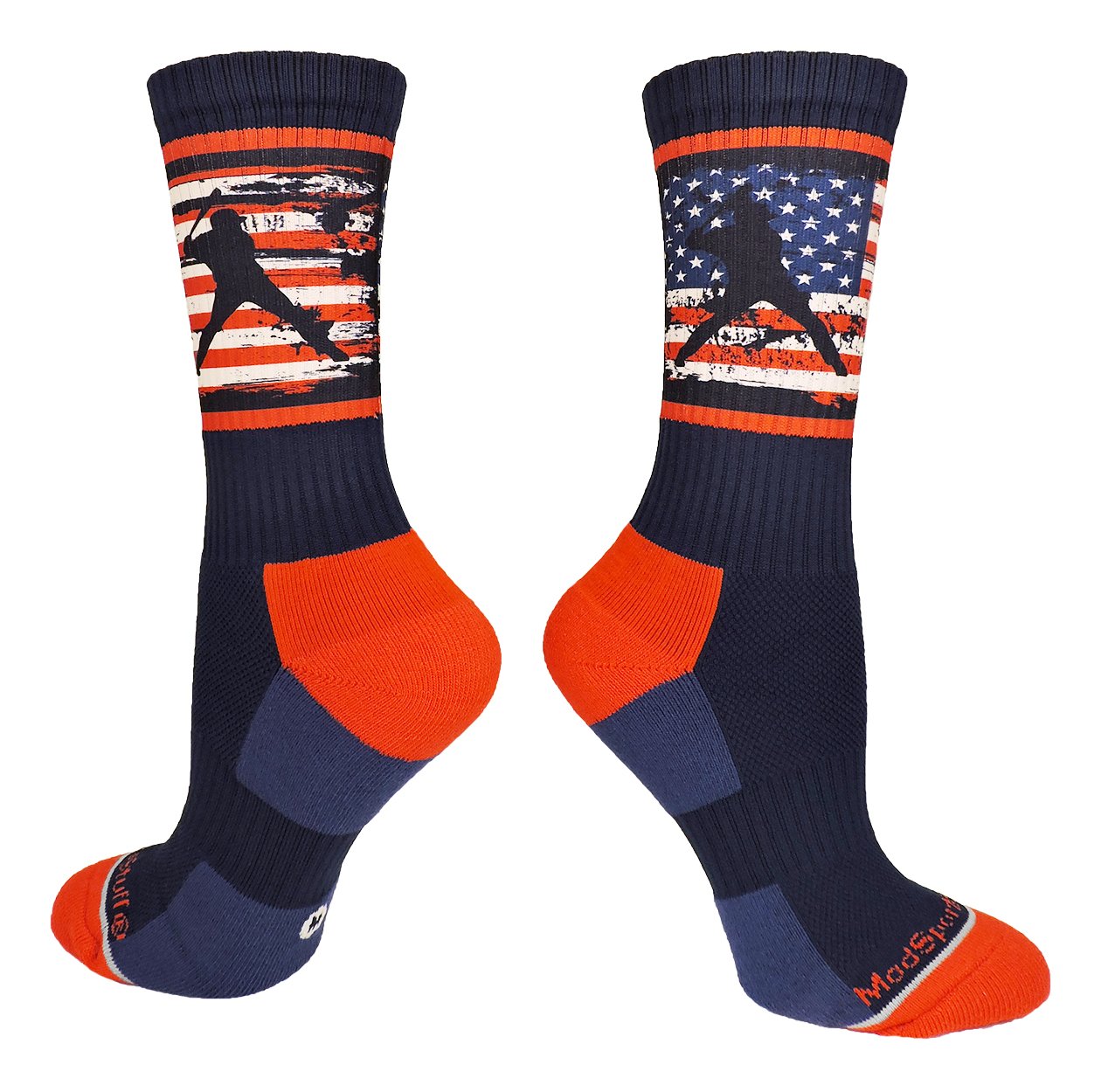 MadSportsStuff USA American Flag Baseball Player Athletic Crew Socks