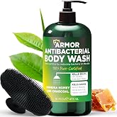 Antibacterial Body Wash with Scrubber for Back Acne, Body Odor &amp; Irritation | Antibacterial Bod Soap, Kills 99.9% of Germs &amp; Bacteria, Helps with Back Acne &amp; Skin Irritation, Manuka &amp; Charcoal
