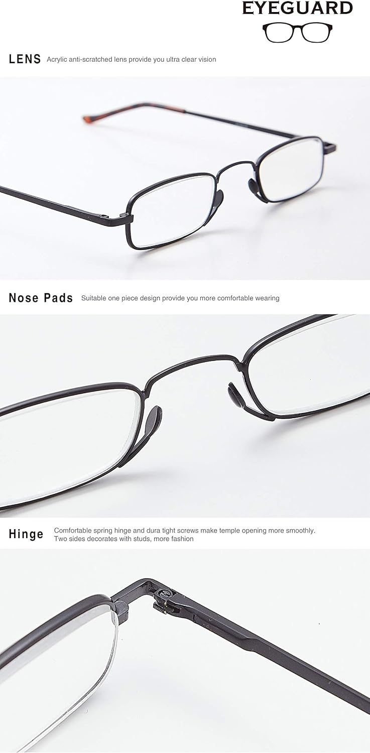 EYEGUARD Slim Reading Glasses,2 Pair Mini Compact Readers Superlight Metal Pocket Readers with Portable Cases for Men Women(+2.50 Magnification) - Image 4